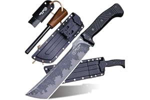 BA-KOR U.S.A 6mm thick DC53 steel 38CM (15.2in) (full tang) fixed knife+scabbard&(5.9in) cerium igniter, suitable for outdoor hunting, camping, survival, exploration, EDC tool knife