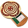 PALM ROYAL HANDICRAFTS Continuous 4 Track Wooden Cribbage Board with Push Drawer - Round Shape Flower Track Cribbage, Storage Available to Store Cards and pegs (11x11 inches).