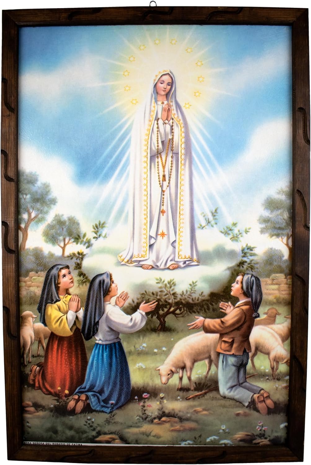 Paintings - Mrcjsales- Our Lady of Fatima image in rustic frame, Oil painting, 24''x36'', 13''x18'', 10''x12'' inches, religious art image, Virgen de Fatima, Cuadro rustico , Home decor, wall decor, church events, gifts (Large 24x36'' inches)