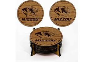 LazerEdge Missouri Tigers Wooden Coaster Set - Cherry Wood - Officially Licensed Product - 4-Pack