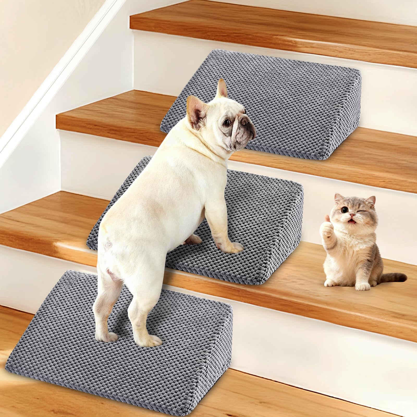Photo 1 of Dog Ramp for Stairs for Small & Senior Dogs and Cats – Non-Slip Stair Wedges for Dogs with Gentle Slope, Pet Ramp with Washable Cover & Self-Sticky Pads for Safe Climbing (Gray, 3 Pack)