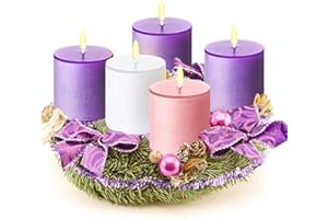 Cindeer 3 x 3 Inch Advent Candles Set of 5 for Advent Wreaths Candle Holder Votive Purple Pink Christmas Pillar Scented Candles for Seasonal Celebration Home Church