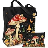 Miss Adola Aesthetic 2 Pack Canvas Tote Bag - with Makeup Pouch Bag for Women Reusable Grocery Bag for Gym, Travel, Work