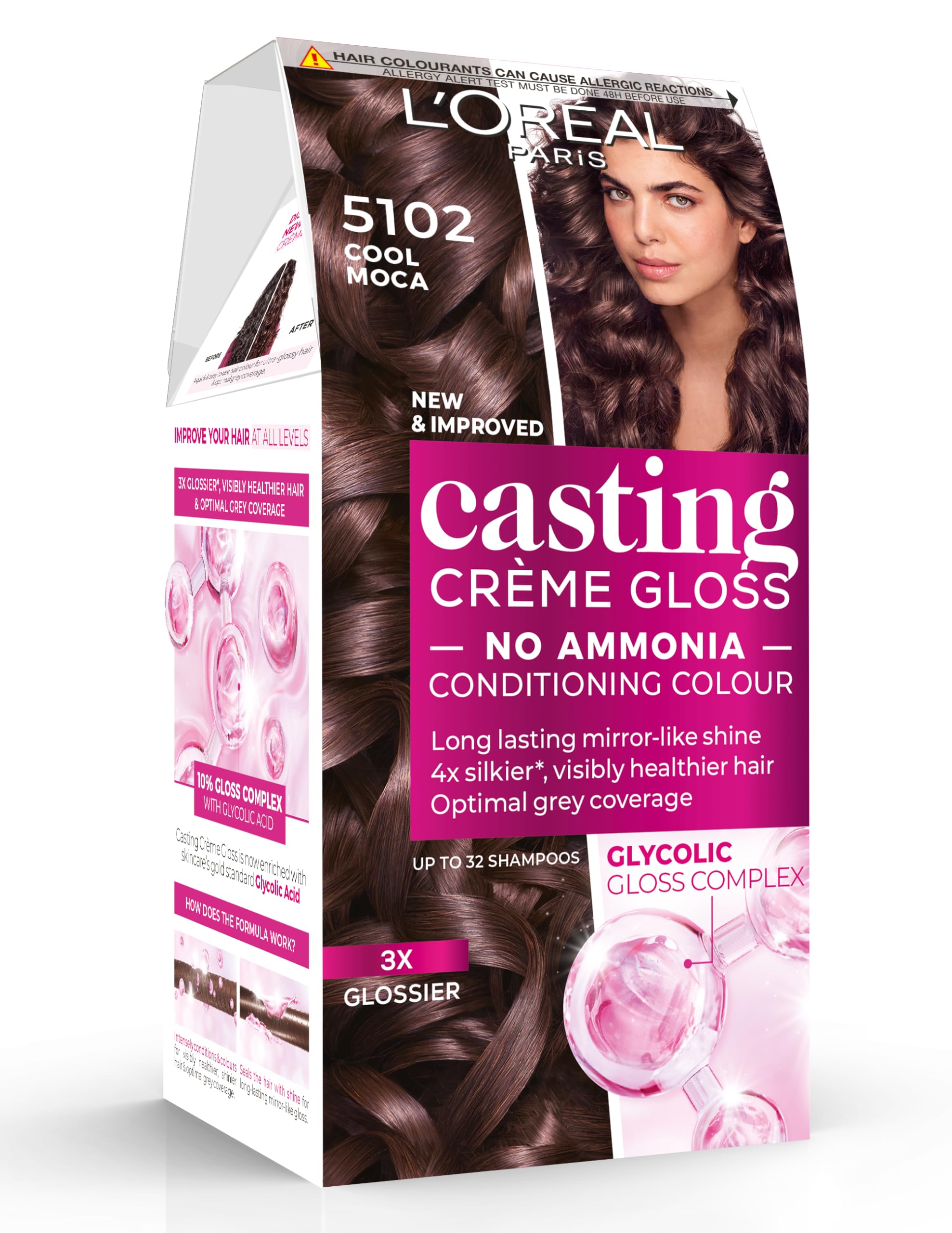 L'Oréal Paris Casting Crème Gloss Semi-Permanent Hair Dye, Ammonia-Free Formula & Honey-Infused Conditioner, Glossy Finish, Colour for Up to 28 Shampoos, Colour: 5102 Cool Mocha