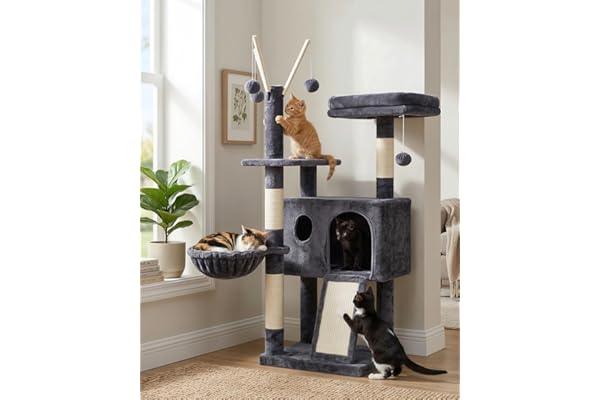 Hey-brother Cat Tree Tower, Scratching Posts with Removable Toys, Cozy Condo, Platform, Hammock, Sisal Scratch Board and Ball