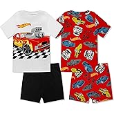 Hot Wheels Boys Pajama Set - 4 Piece Short Sleeve & Shorts Pajama Set - 100% Cotton Pjs, Snug-Fit Kids Summer Pajamas