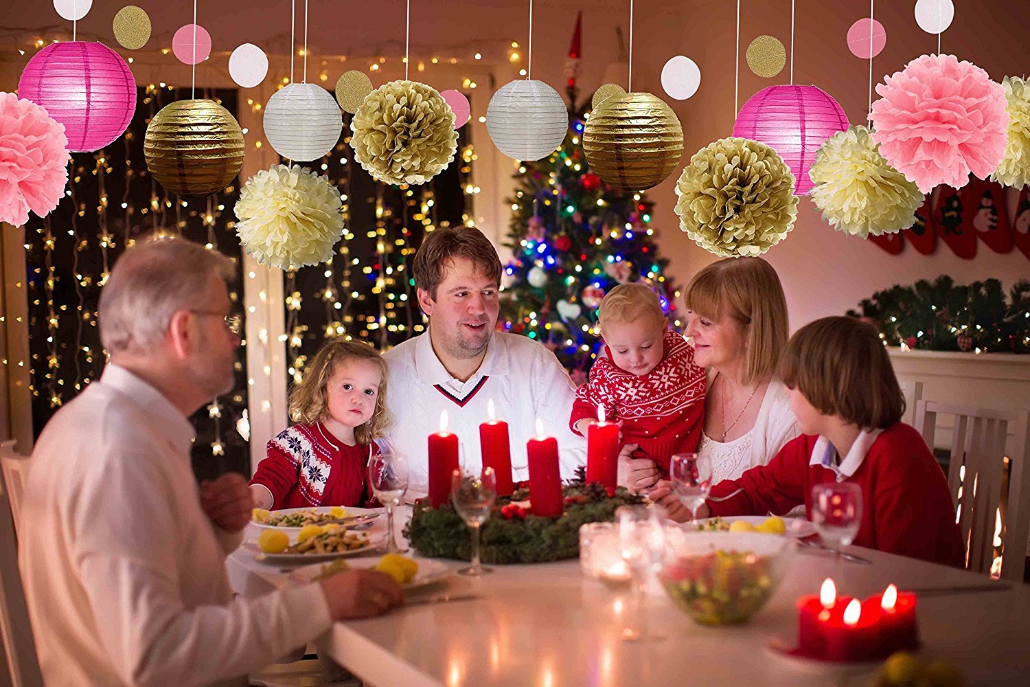 YaphteS Tissue and Paper Pom Poms decoration Colorful Paper Lantern and Pompoms Best for party and wedding decorations DIY Party Supplies