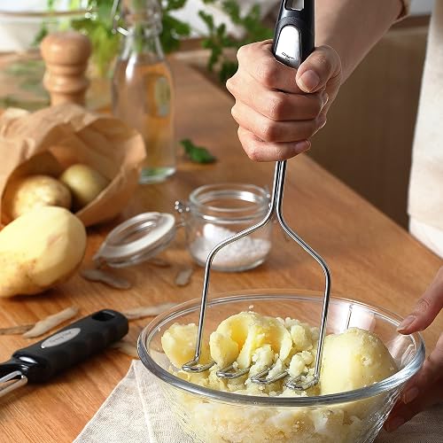 Potato Masher - Manual Kitchen Masher, Non-Scratch, 11 Inch, For Potatoes, Avocado, Baby Food, Pumpkin, Yellow & Brown - View #3