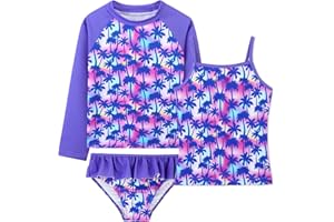 DAXIANG Girls 3 Pieces Rash Guard Bathing Suit Sets Long Sleeve Swim Shirt Ruffle Butts Swim for Toddler Girls 3-12 Years