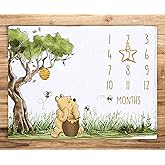 Classic Winnie Monthly Milestone Blanket, Soft Silk Touch Photo Background, Newborn Growth Mat Backdrop - with a Star Marker