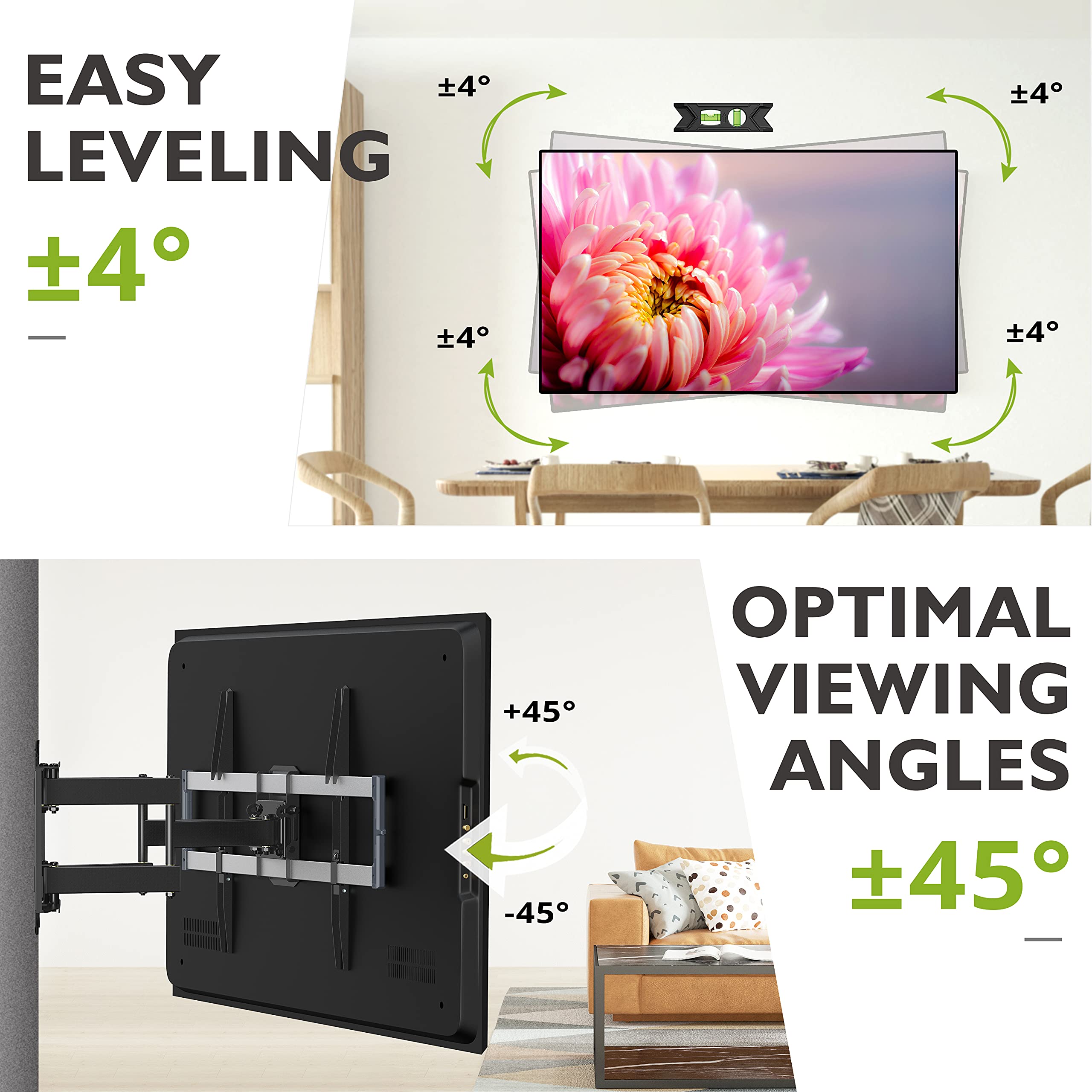Outdoor TV Wall Mount for 47-86 Inch Television, Mount with Swivel and Tilt, Full Motion Weatherproof TV Bracket with Articulating Dual Arms, Max VESA 600X400 mm, 132lbs