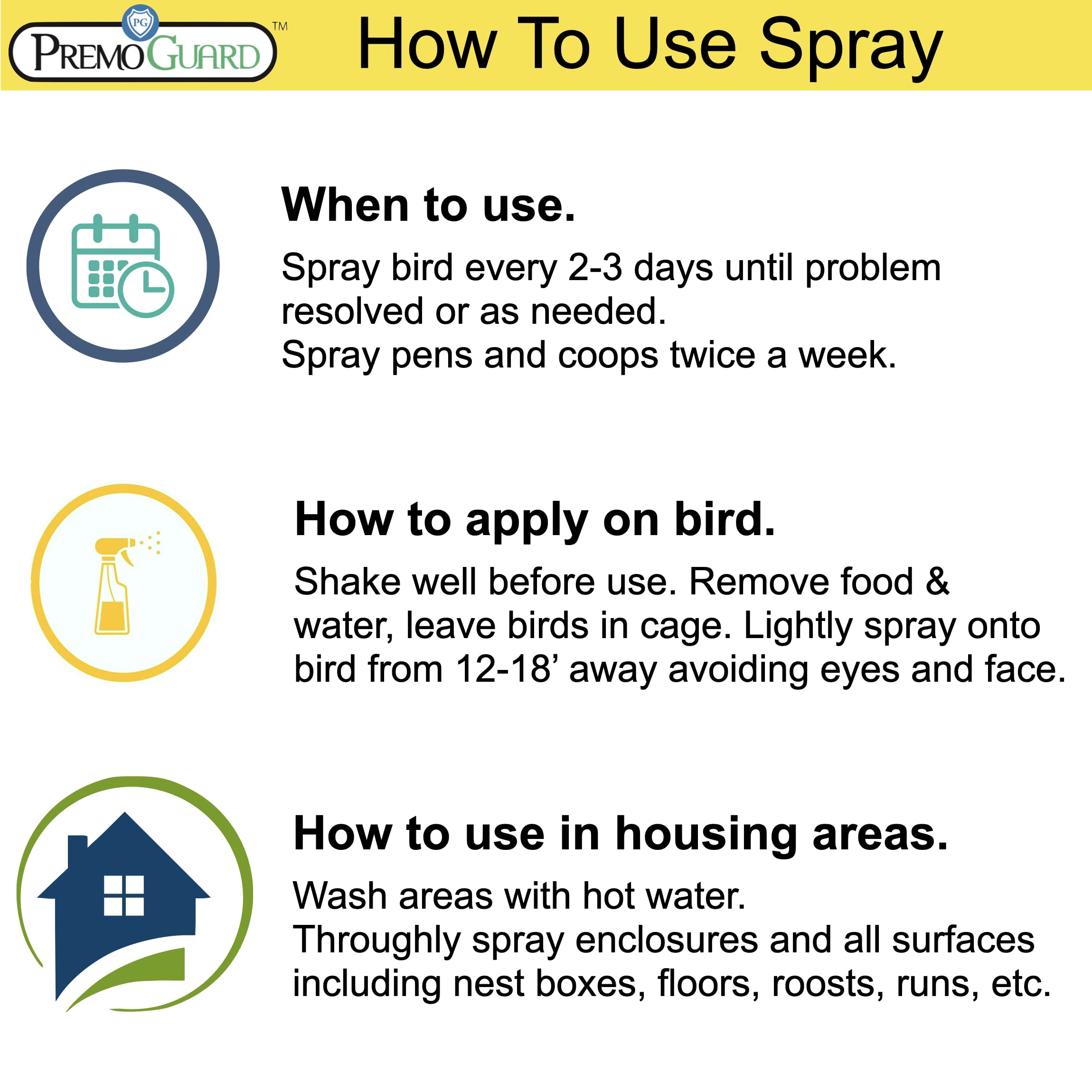 Premo Guard Poultry Spray - 32 oz - Kill Scaly Leg, Mites, Fleas, Lice, & Other Pest on Chickens and in Coops - Natural Plant Based Oils for Control, & Prevention - Family Safe with No Egg Withdrawl
