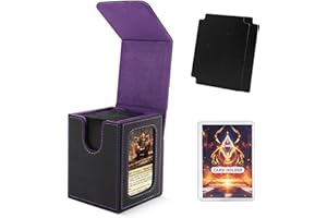 Scimi MTG Deck Box for Commander Display,Card Deck Box Fits 100 Double Sleeved Cards, Magic Commander TCG Card Leather Storage Box with 2 Dividers and 1 Toploader (Black/Purple)