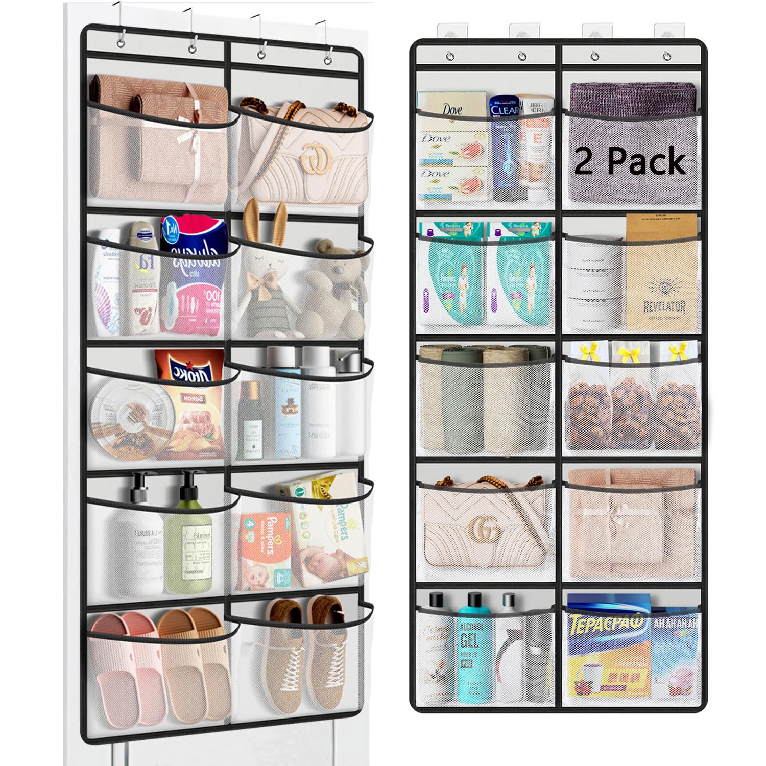 Devesanter Hanging Storage 2 Pack Over The Door Organiser with 10 Mesh Pockets for Closet, Wardrobe, Bedroom, Bathroom