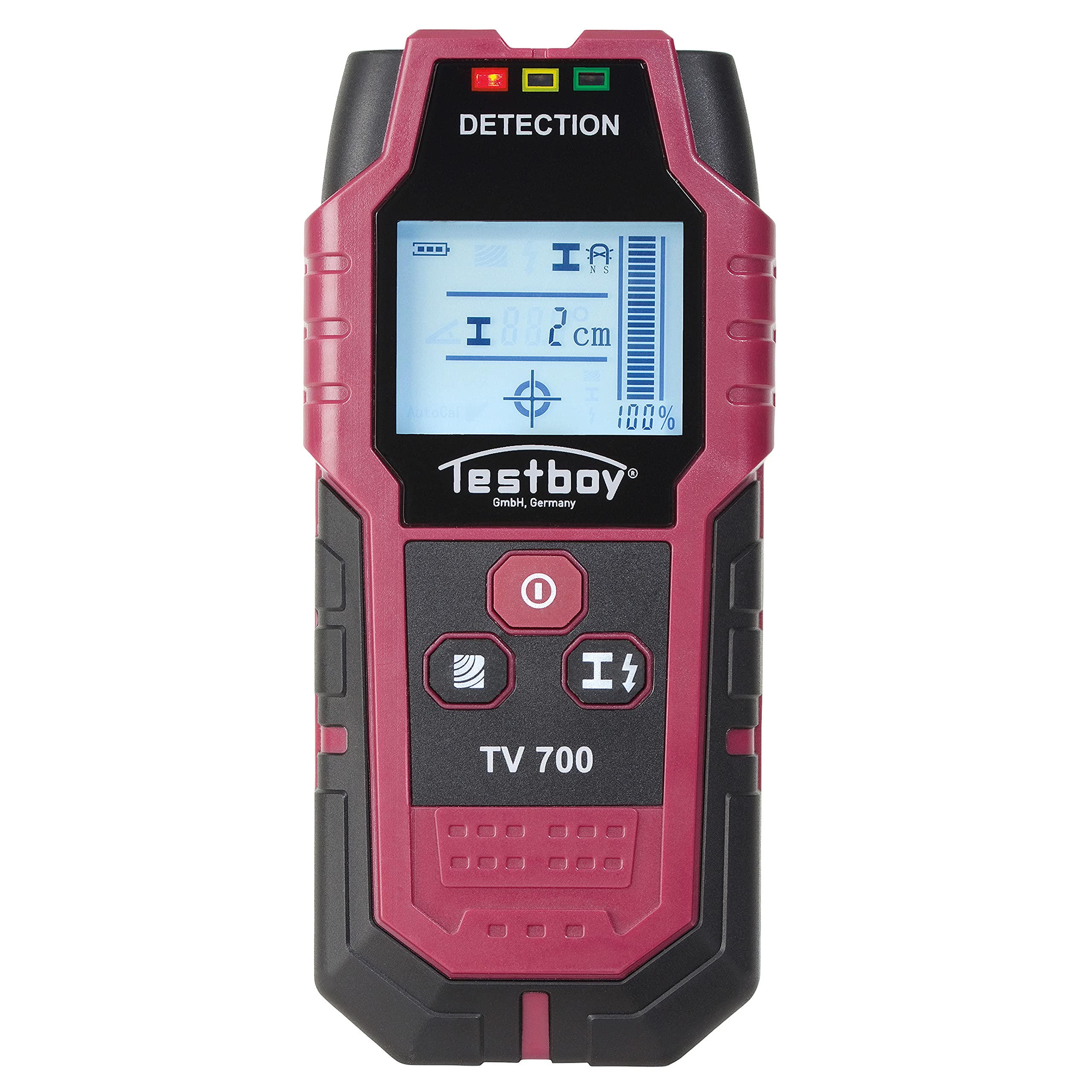 Testboy TV 700 Digital Wall Scanner (Practical Traffic Light Display, high-Contrast LCD with Backlight, Automatic Calibration), red/Black