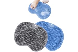 SHBLOMK Shower Foot Scrubber, Wall Mounted Bath Massage Pad, Back Scrubber Back with Non Slip Suction Cups to Improve Circulation, Soothe Achy Feet (Grey+Blue)