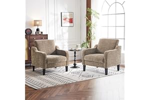 VINGLI Accent Chairs Set of 2 Living Room Chairs Light Brown Reading Chair for Bedroom Scooped Arm Chair Mid Century Modern Accent Chairs Upholstered Comfy Chair for Apartment, Waiting Room