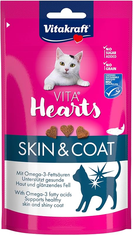 Vita Hearts, Piel y pelo, snack blando para gatos, para el pelo y la piel, con salmón (1x 40g)