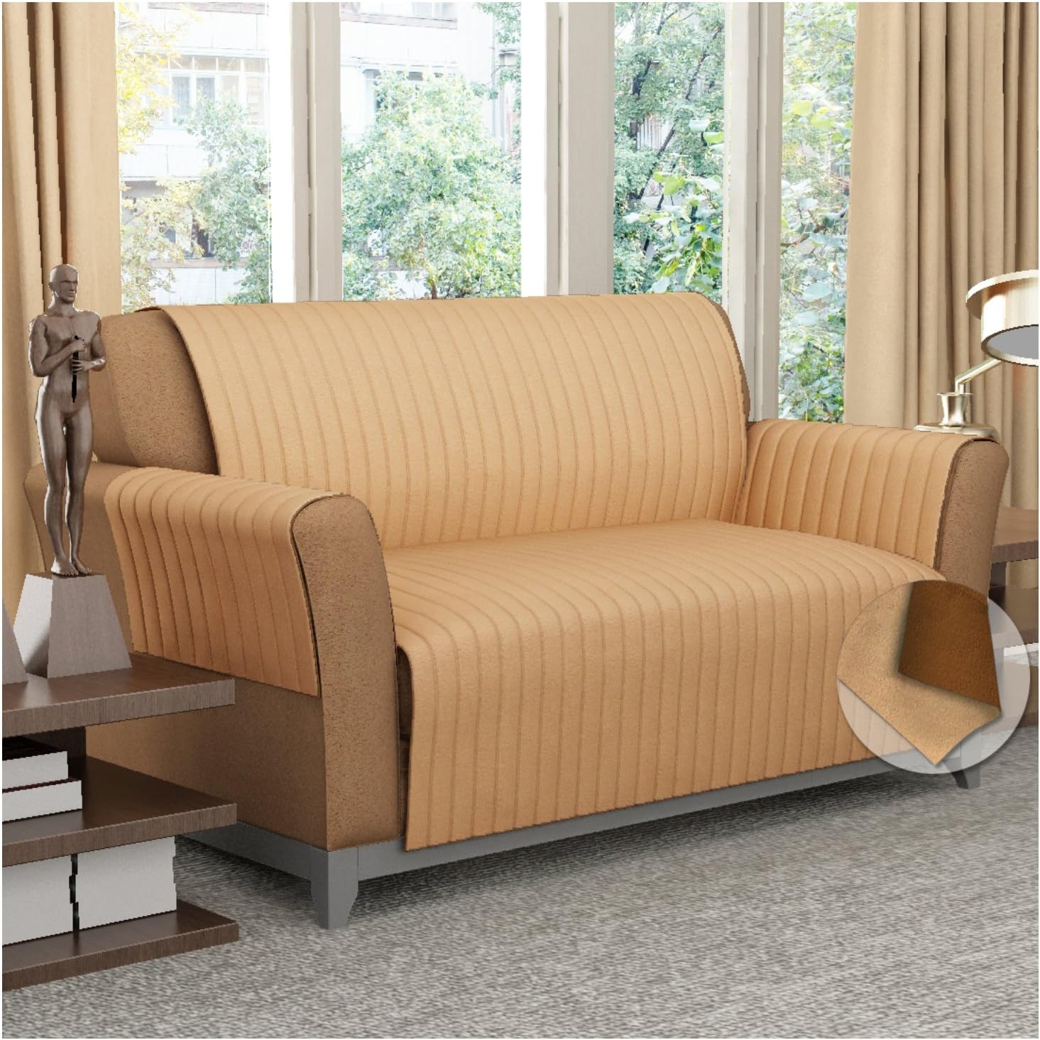 VELLAIR Double Sided Quilted Three Seater Sofa Protector (Tan & Brown) (21 X 66 inch)