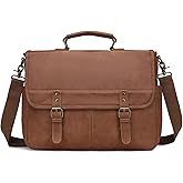 Bosidu Leather Messenger Bag for Men, 15.6 Inch Laptop Briefcase Large Computer Satchel Shoulder Bag for Work/Business/Travel