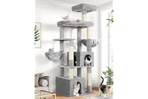 Globlazer Sturdy Cat Tree, 68-inch Large Cat Tower for Indoor Adult Cats 20 lbs Heavy Duty Cat Tree for Big Cats with Extra Large Platform, 5 Scratching Post, S68, Cloud Grey