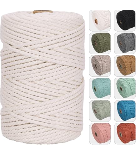 Fil Macrame 3 mm. Lot de 5 cordons en macramé 100 % coton – Fils en macramé 3 mm (50 m) – Corde en coton pour macramé