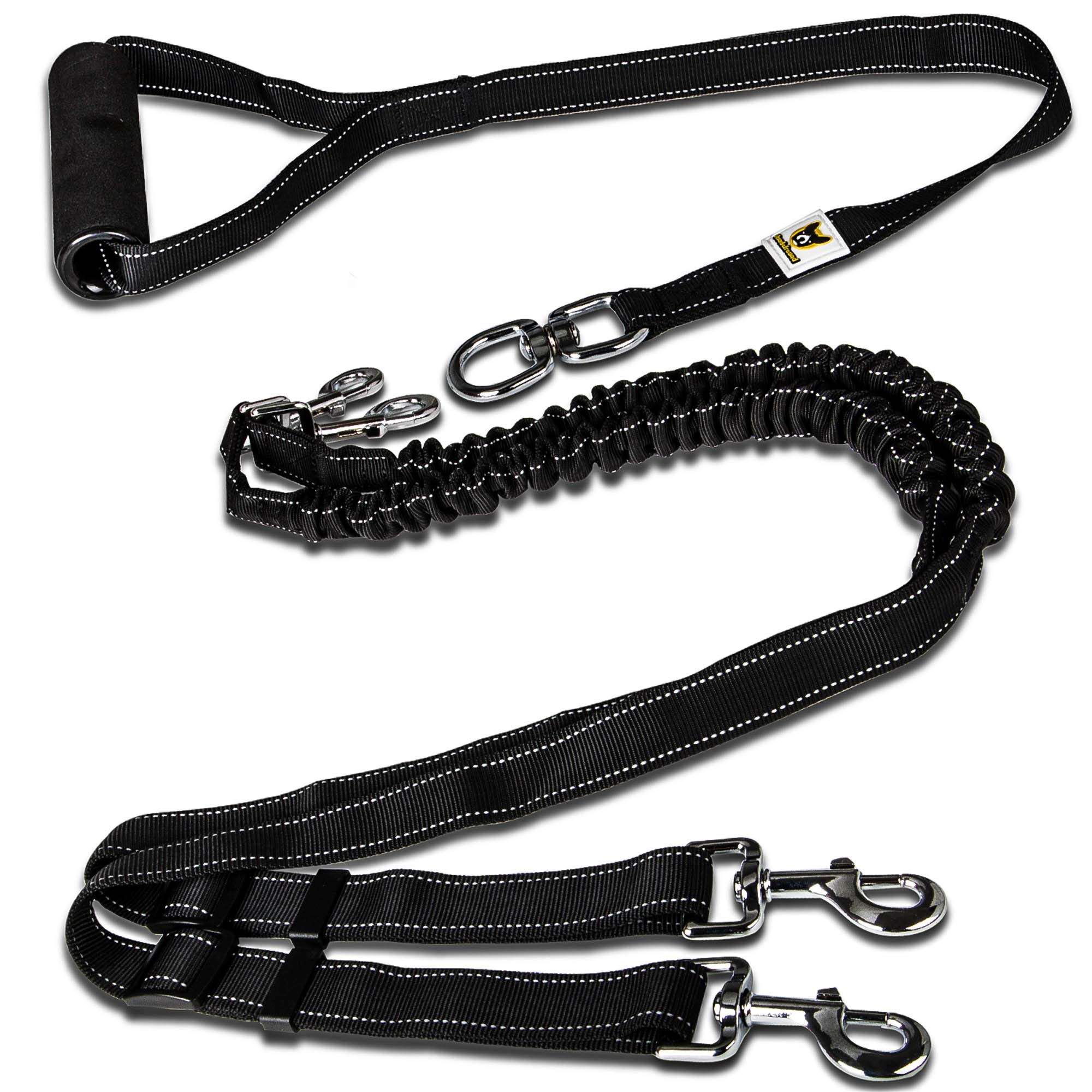Double Dog Lead | Flexible Reflective Twin Dog Lead for 2 Dogs (165 to 220 cm) with Soft Grip Handle for Two Dogs from 20 kg