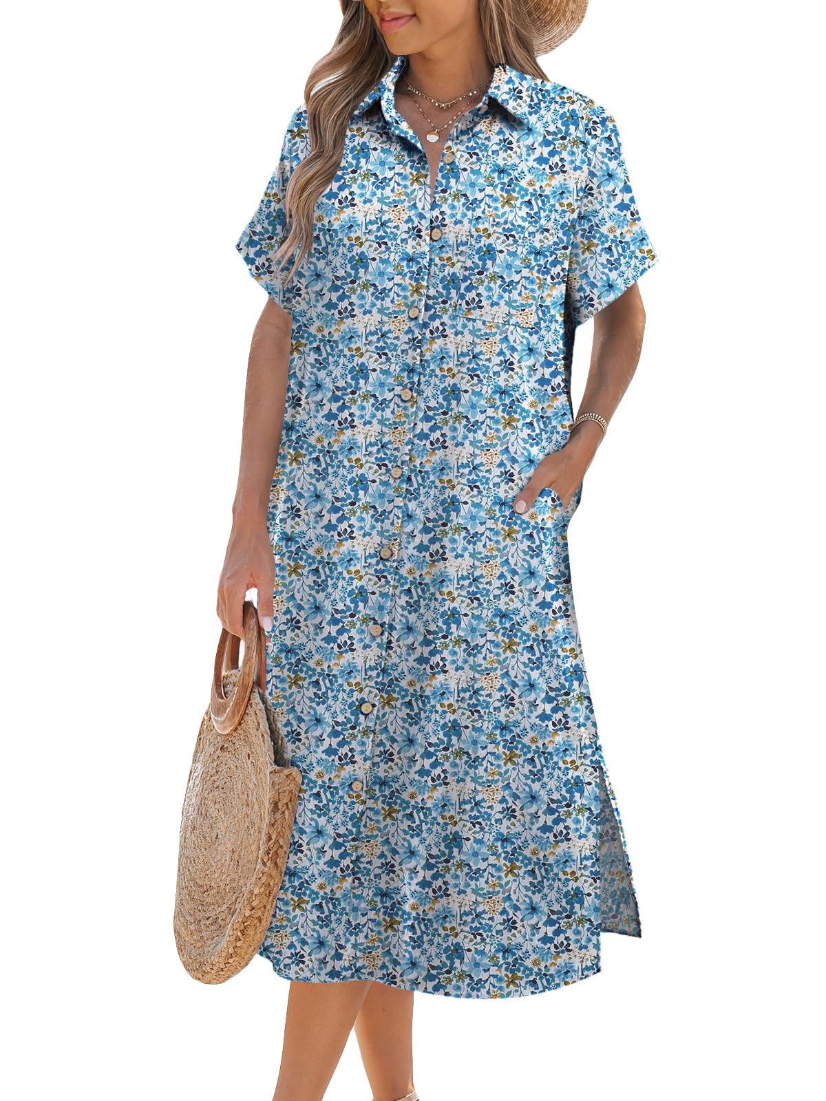 Midi Dress Zeagoo Women's Summer - Hawaiian Bohemian Beach Cover Up With Pockets & Spaghetti Straps Women Summer Dress