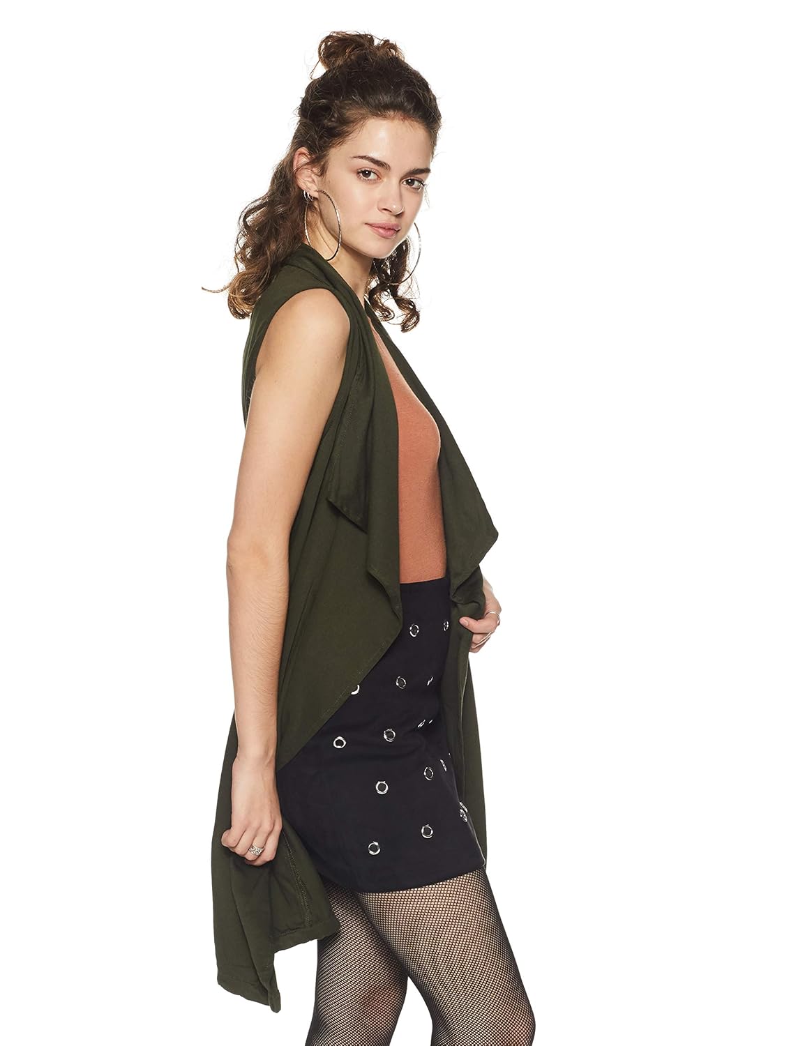 forever 21 women's belted draped vest 268472, small, olive