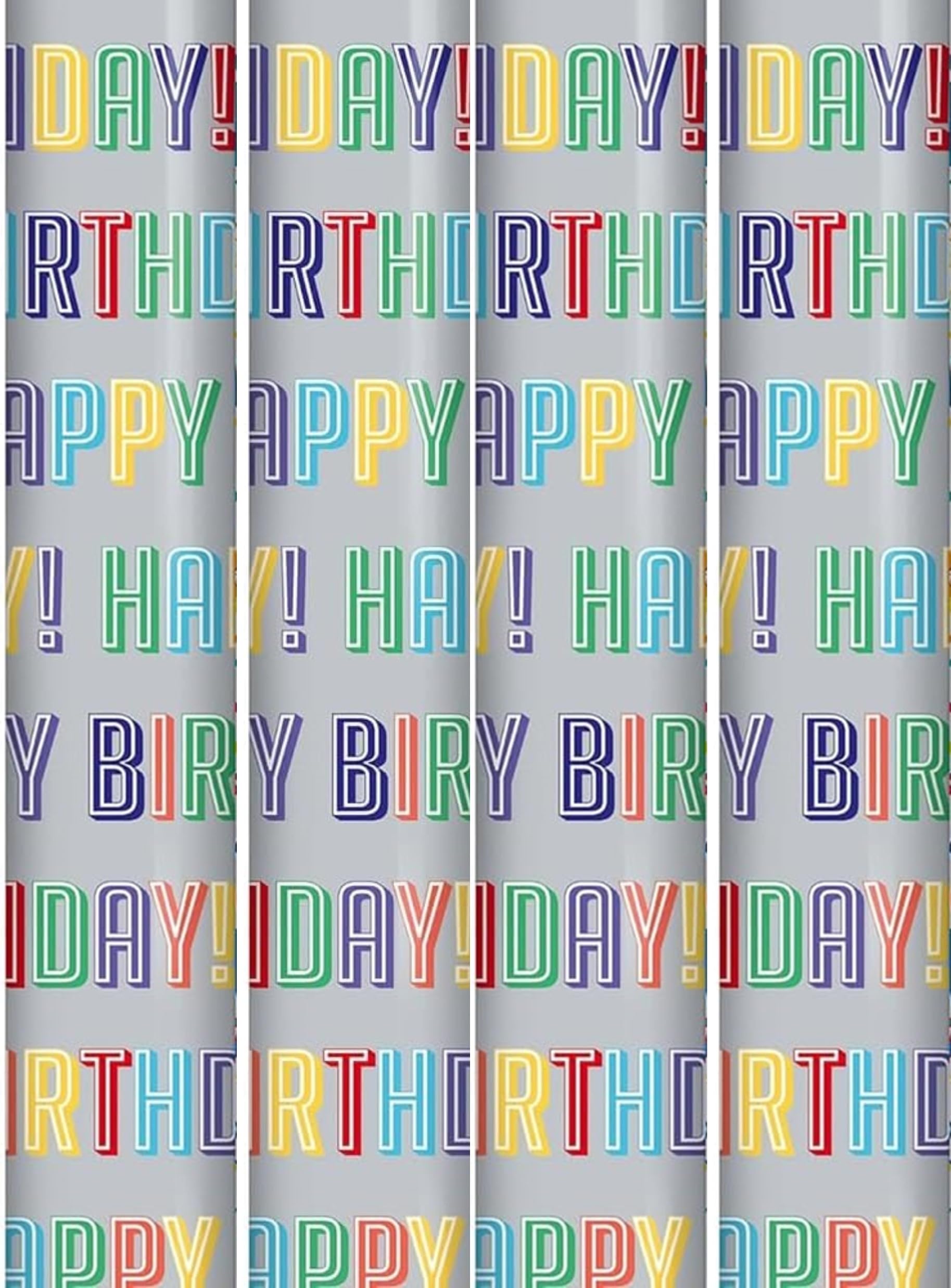12m Happy Birthday Gift Wrapping Paper - 4 x 3m Roll's - Unisex Male Female Silver