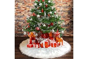 DegGod Snowy White Plush Christmas Tree Skirts, 30 inches Luxury Plush Long Haired Faux Fur Xmas Tree Base Cover Mat for Xmas New Year Home Party Decorations (30 inches, Pure White)