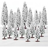 Skylety 20 Pcs Christmas Model Trees 2.17-4.72 Inch Pine Mixed Miniature Trees Small Artificial Cedar Plant for Train Scenery Architecture DIY Crafts Winter Building Model Scenery Landscape (White)