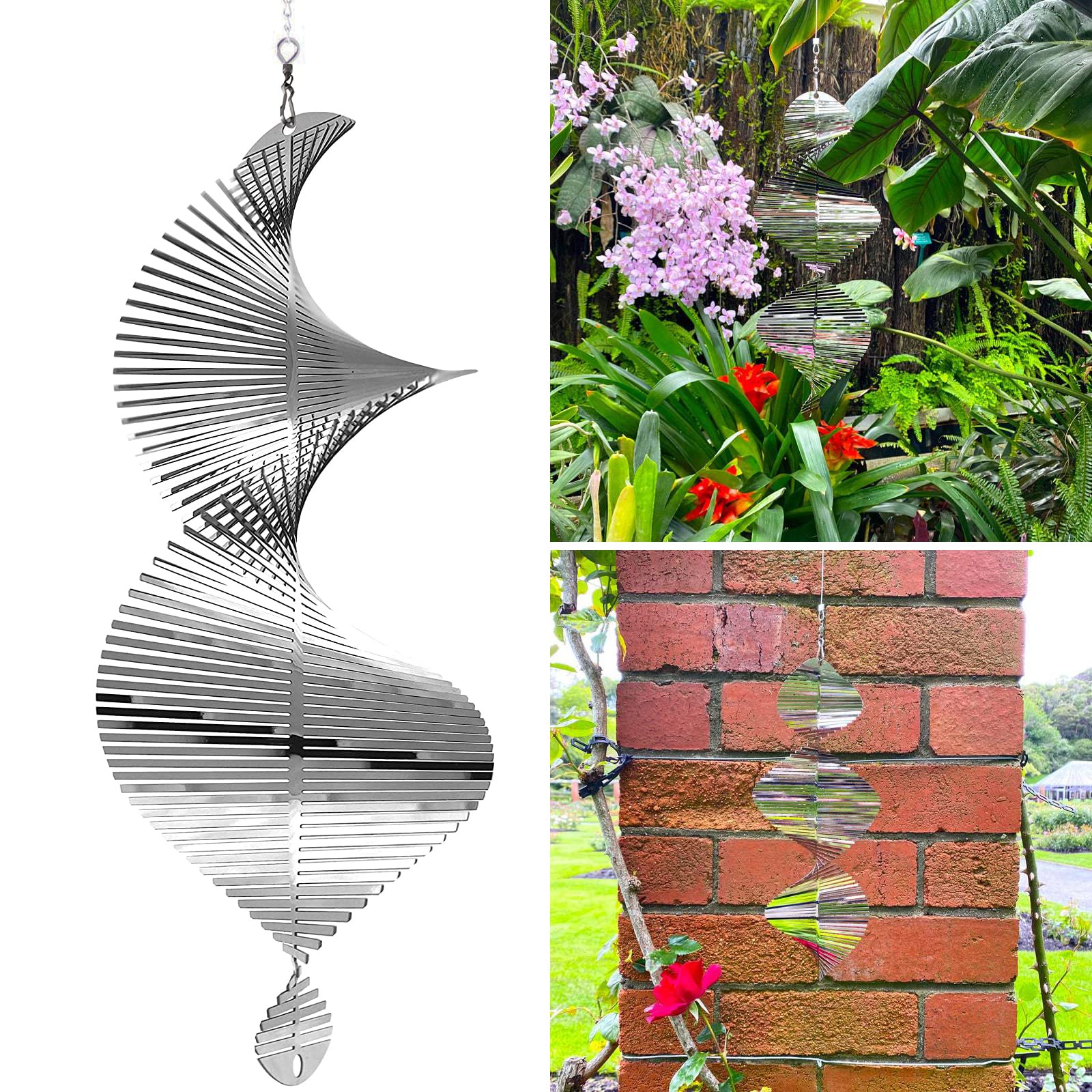 Spiral Oval Wind Chime Metal Garden Ornament Decor 360 Degrees Spinners Hanging Sign Tree Pendant Suncatcher For Outdoor Indoor Home Bedroom Living Room Window Corridor Yard Decoration (Oval)