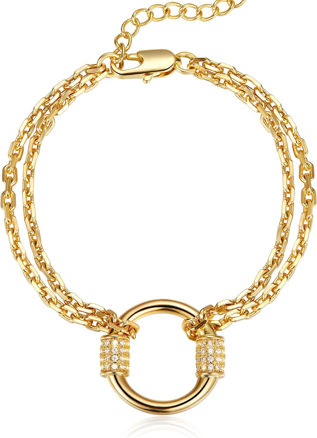 Gold Bracelets for Women 14K Gold Plated Adjustable Layered Bracelet Cubic Zirconia Round Circle