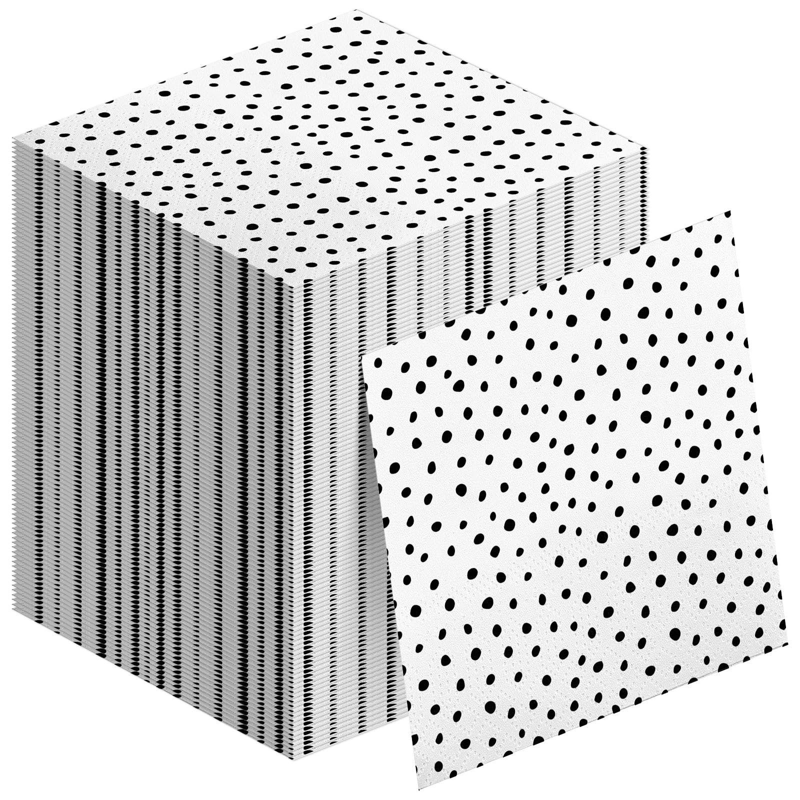 Photo 1 of Motipuns 100 Pcs Black Spot Paper Napkins 6.5 x 6.5'' Disposable Polka Dots Design Napkins for Ice Cream Party Favors Black and White Tableware for Home Dinner Wedding Birthday Decor