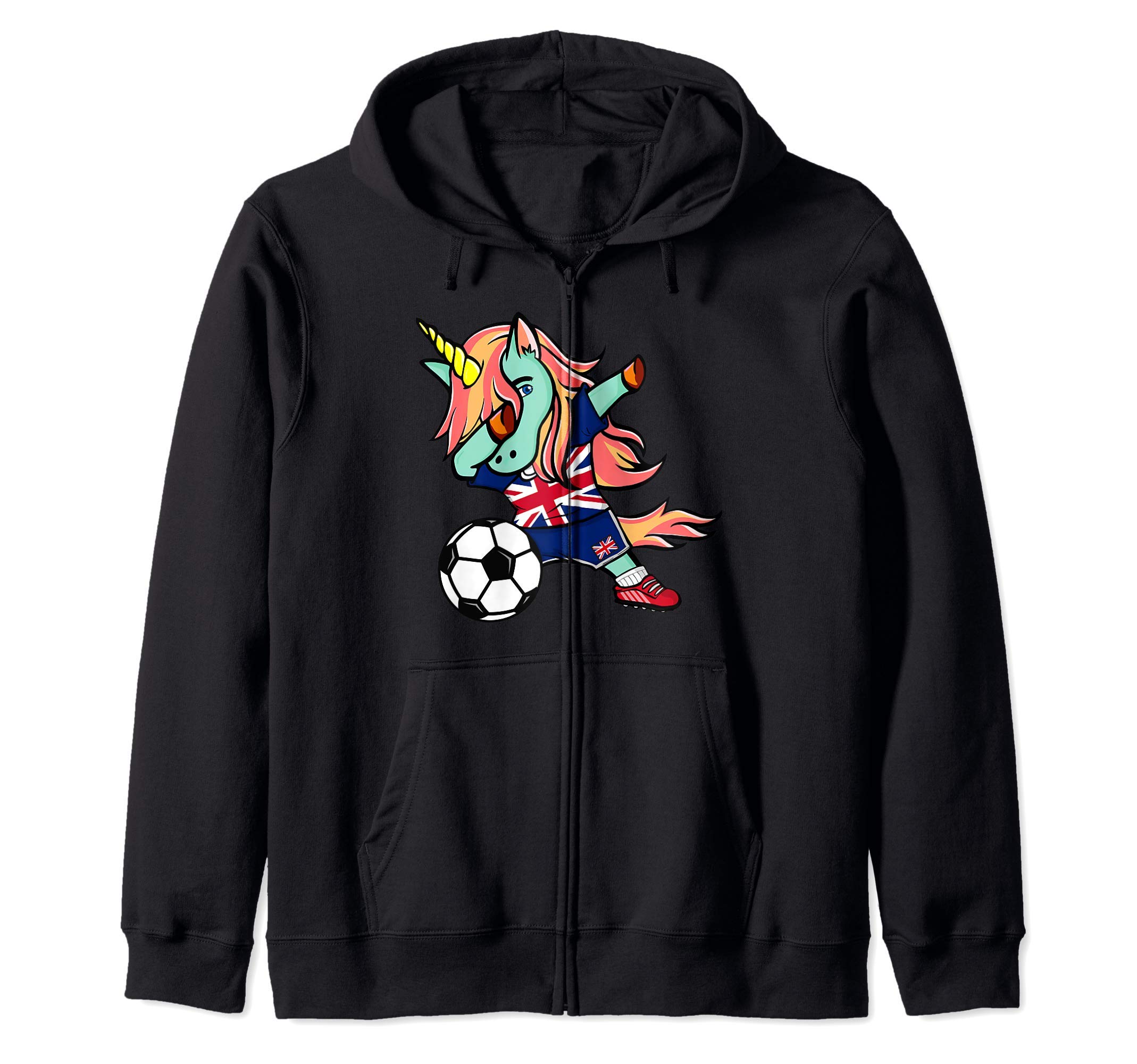 Dabbing Unicorn United Kingdom Football - UK Flag Soccer Zip Hoodie