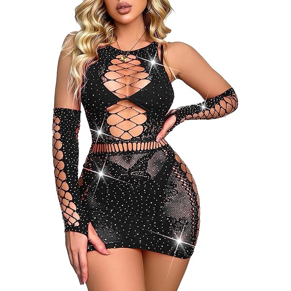 Amazon.com: QuneusHot Rhinestone Mesh Dress Mini Tassel Long Sleeve Crystal  Cover Up Dresses Black Fishnet Outfits for Women Concert Beach Wear :  Clothing, Shoes & Jewelry