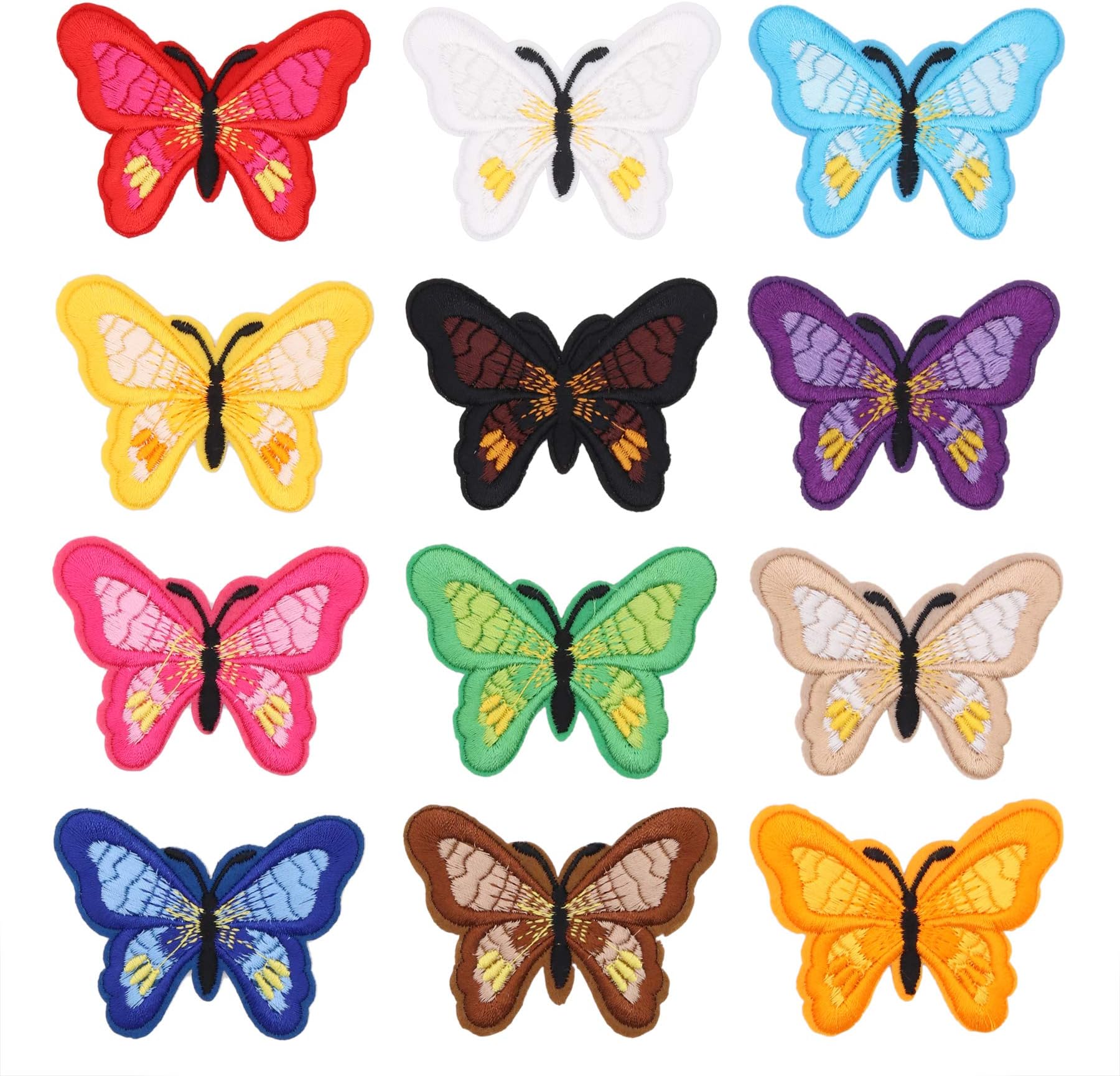 12pcs Butterfly Iron on Patches Embroidered Motif Applique Assorted Size Decoration Sew On Patches Custom Patches for DIY Jeans, Jacket, Kid's Clothing,Bag,Caps,Arts Craft Sew Making (Butterfly 12pcs)