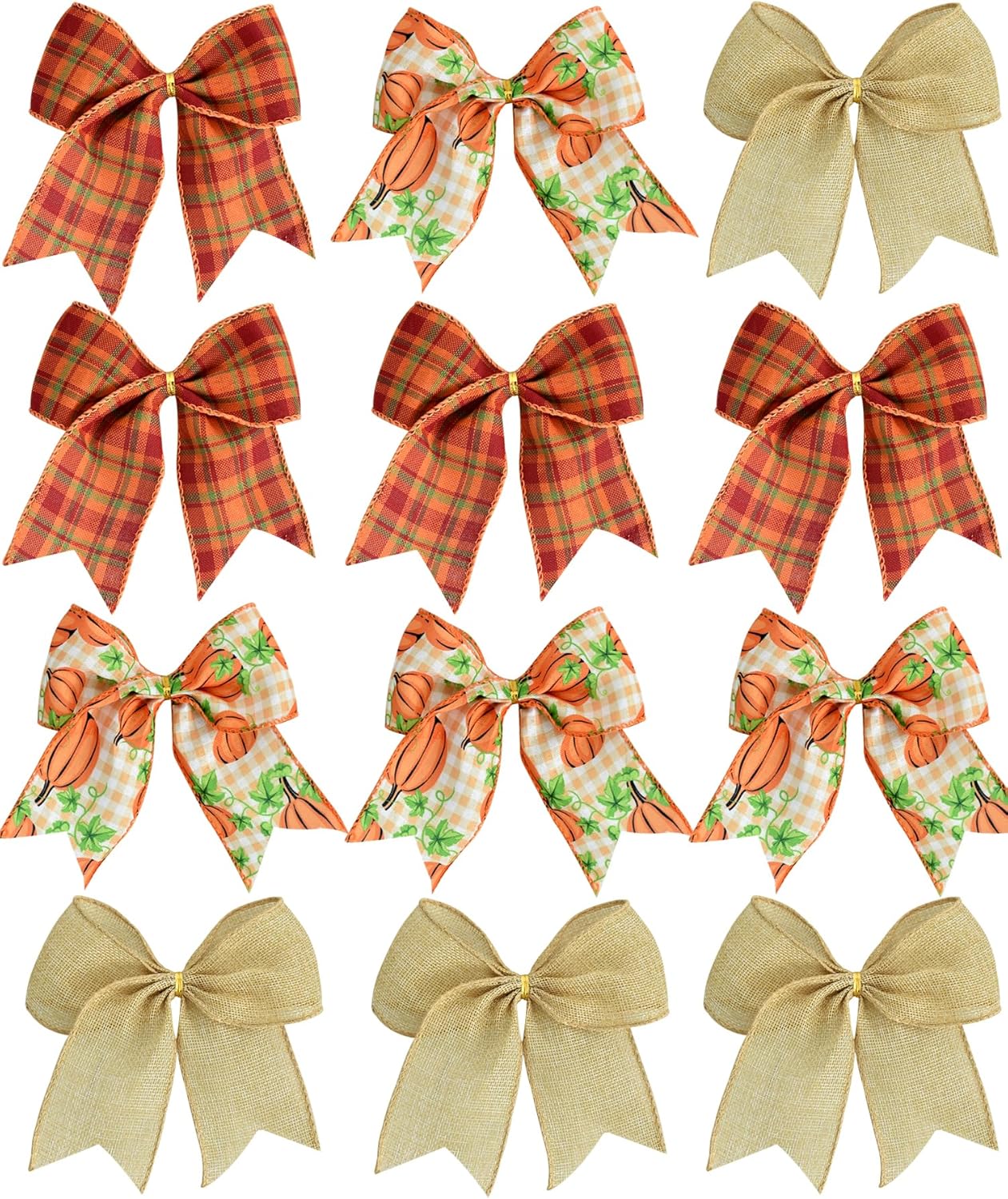 Bows & Ribbons - TONIFUL 12 Pieces Thanksgiving Fall Bows for Wreaths Small Pumpkin Green Orange Buffalo Plaid Burlap Bows Wreath Bow Tree Topper Bow for Front Door Gift Outdoor Indoor Decorations Christmas 6 Inch