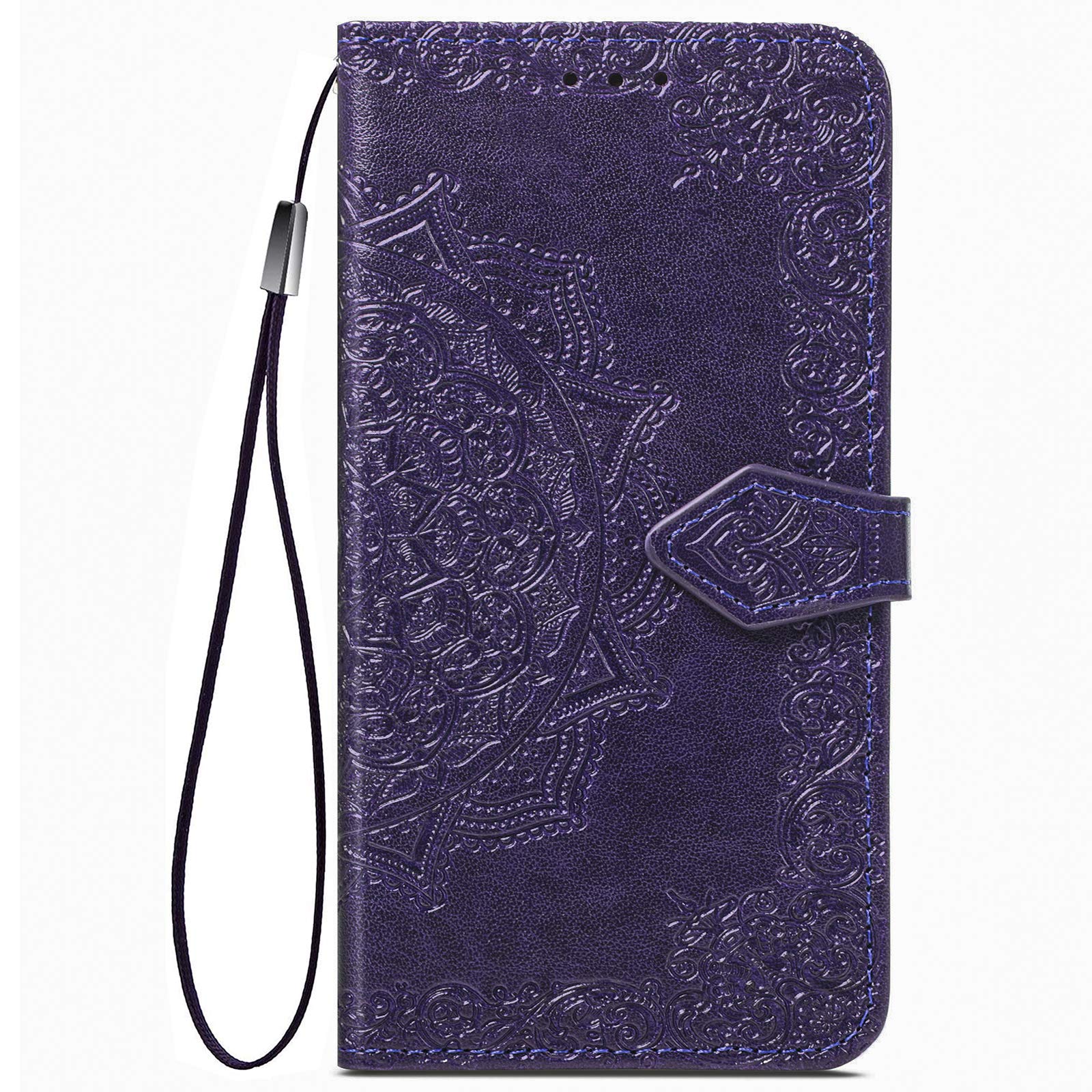COMAKU Mandala Honor X7b Folio Case, Premium PU Leather Cover with Card & Cash Slots - Purple