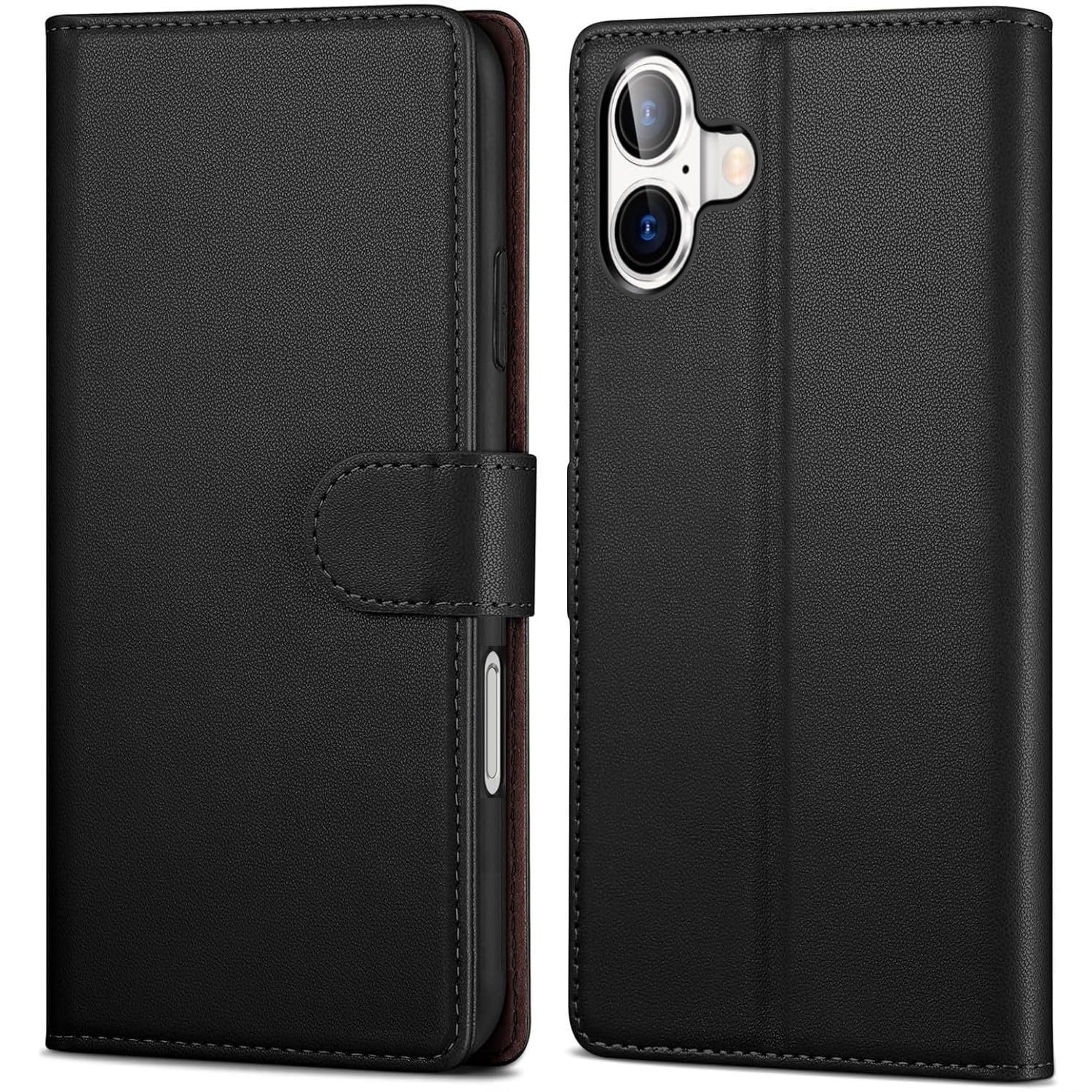 NWNK13 For iPhone 16 (6.1") Case Leather Wallet Book Flip Stand View Phone Cover with Card Holder Slots Compatible with iPhone 16 Black