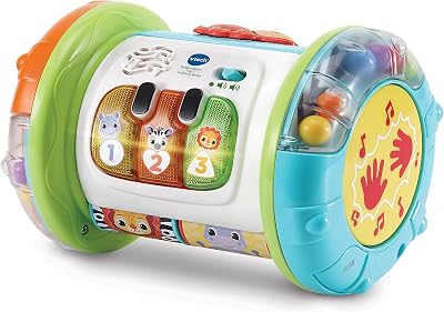 -Baby Rouleau Magique interactif 3 en 1, Jouet Multi-activités pour bébés à partir de 6 Mois, Tambour, Piano et Centre d'activités, Apprentissage de la Musique, enseigne Le vocabulaire de Base