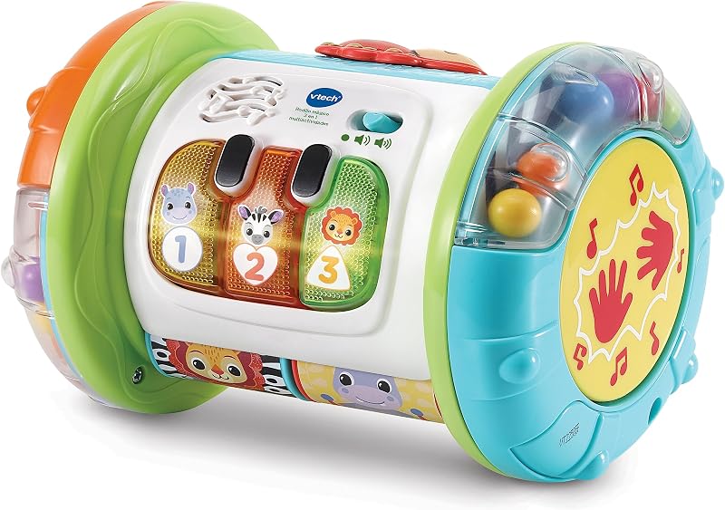 -Baby Rouleau Magique interactif 3 en 1, Jouet Multi-activités pour bébés à partir de 6 Mois, Tambour, Piano et Centre d'activités, Apprentissage de la Musique, enseigne Le vocabulaire de Base