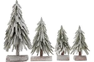 VGIA 4pcs Mini Christmas Trees Separate Spray Snow Christmas Trees with Wooden Bases