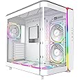 MONTECH King 95 PRO Dual-Chamber ATX Mid-Tower PC Gaming Case, High-Airflow, Toolless Panels, Sturdy Curved Tempered Glass Front, 6 ARGB PWM Fan Pre-Installed with Fan Hub, White