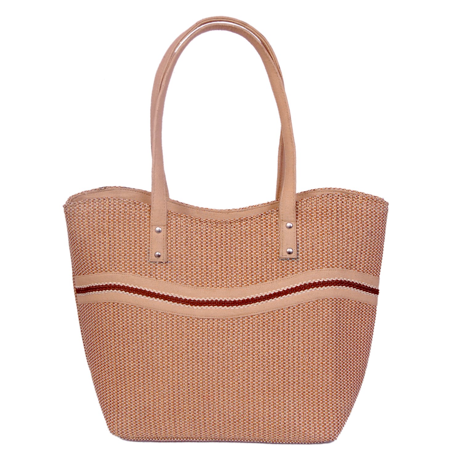 womaniya jute and canvas women's handbag - brown (woman-1129)