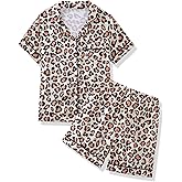 Mikrdoo Girls Pajamas 2 Piece Summer Soft Silk Satin Short Sleeve Pajama Set Cute Pjs Sleepwear for Kids Size 6-16 Years