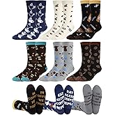 Cutecrop 6 Pairs Novelty Coffee Socks for Men Funny Cotton Crew Socks Holiday Valentine's Day Birthday Gifts for Coffee Lovers Barista