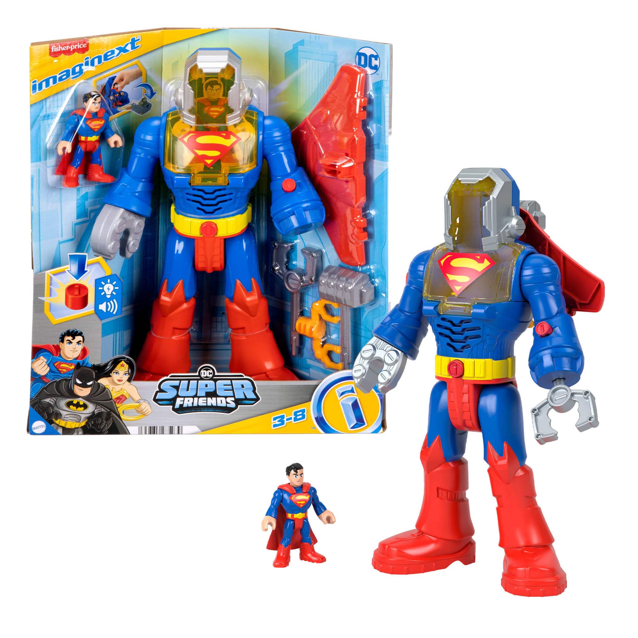 Fisher-Price Imaginext DC Super Friends Superman Toy Insider & Exo Suit 12-Inch Robot with Lights & Sounds for Kids Ages 3+ Years, JCT47