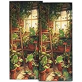 amepay Cute Frog and Plant Hand Towels - 2 Pack, 14.5" X 28",Soft Microfiber Polyester Towel Set with Green Frogs Pattern,for Nature-Themed Modern Bathroom Kitchen Spa Hotel Decor Gifts Women Girls
